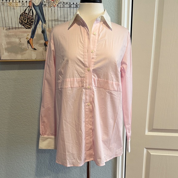 Rosie Pope Tops - Rosie Pope Sz Medium Maternity Pink Button-Up Blouse w/White Collar & Cuffs NWT